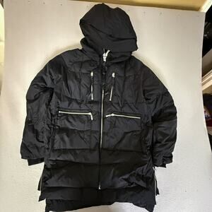 Orolay Thickened Down Jacket XL Black Hooded Puffer Coat Orange Lining